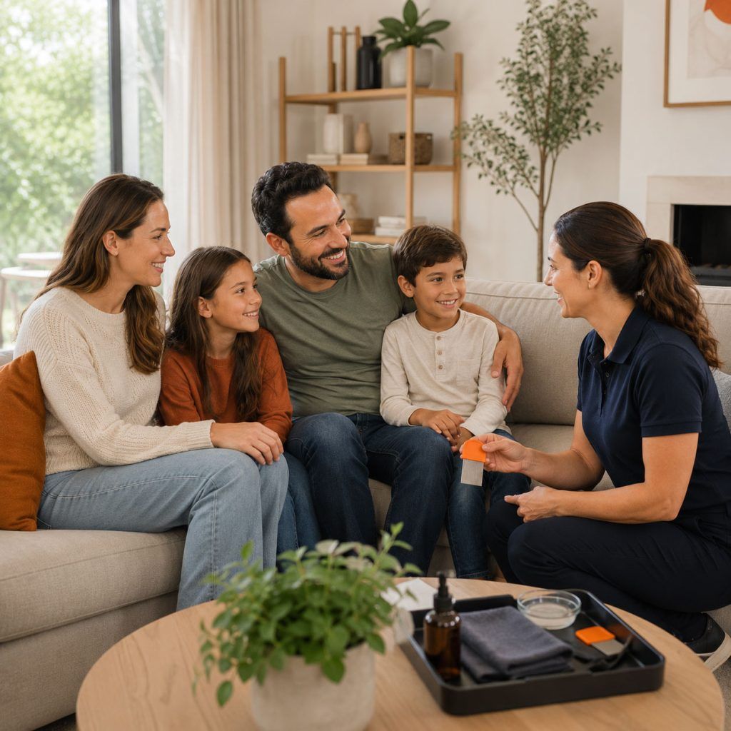 Eye Spy Lice specialist walking a family through the treatment plan at home